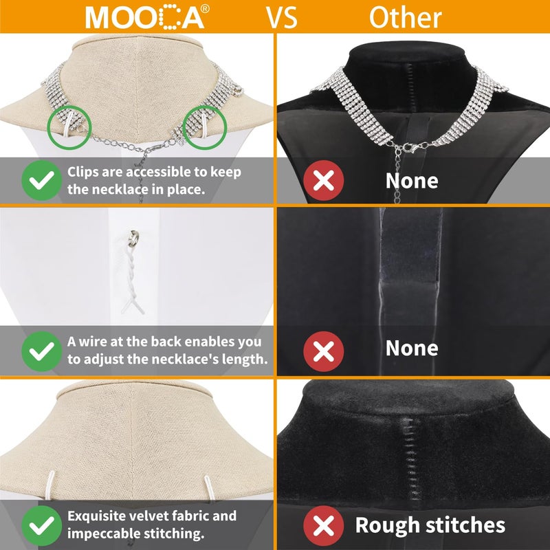 MOOCA Necklace Chain Jewelry Bust Display Holder Stand, Display Necklace Mannequin, Necklace Bust Jewelry Bust Stand, Pendant Chain Organizer for Women 8" W x 4 1/4" D x 11 1/4" H, Tan Linen - Image 4